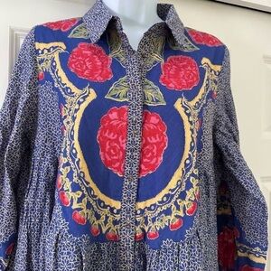 Free People Long Sleeve Dress with Red and Blue Floral Design